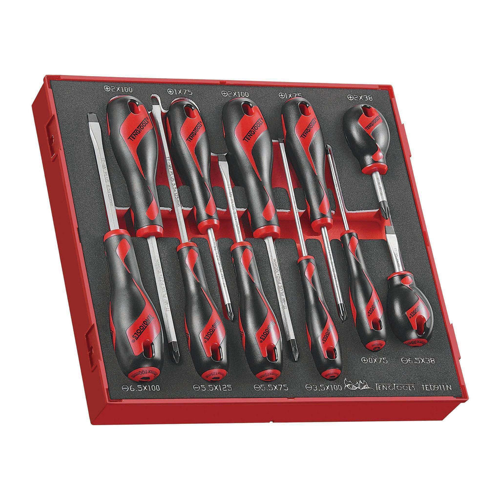 Teng Tools - 11 Piece Mixed Screwdriver Set (Flat, PH, PZ,) in EVA Tray - TEN-O-TED911N - Teng Tools USA