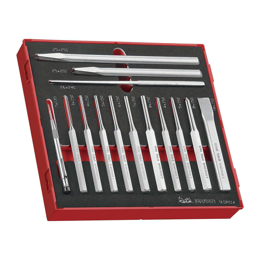 Teng Tools - 14 Piece Punch and Chisel Set in EVA Tray - TEN-O-TEDPC14 - Teng Tools USA