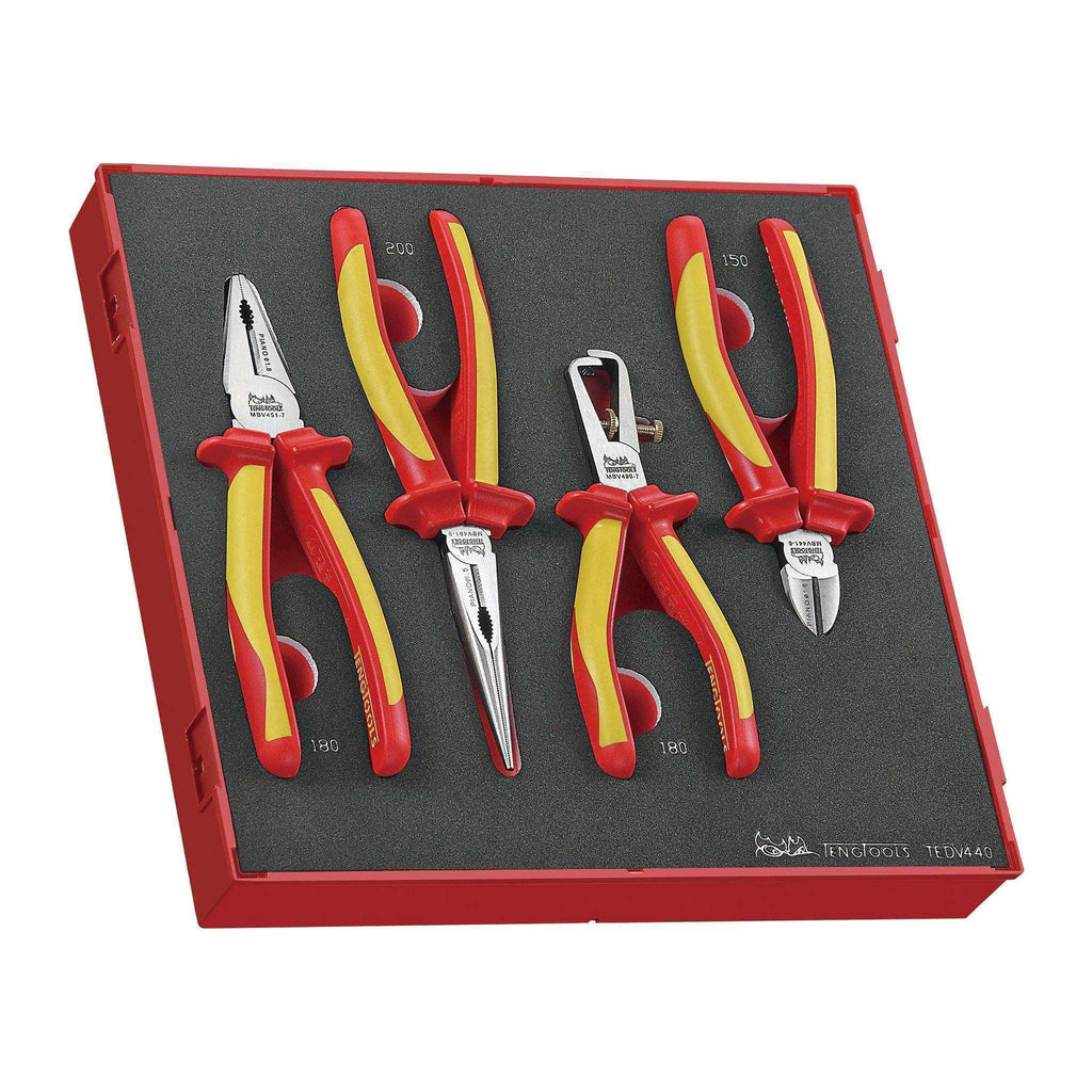 Teng Tools - 4 Piece 1,000 Volt Insulated Pliers Set in EVA Tray - TEN-O-TEDV440 - Teng Tools USA