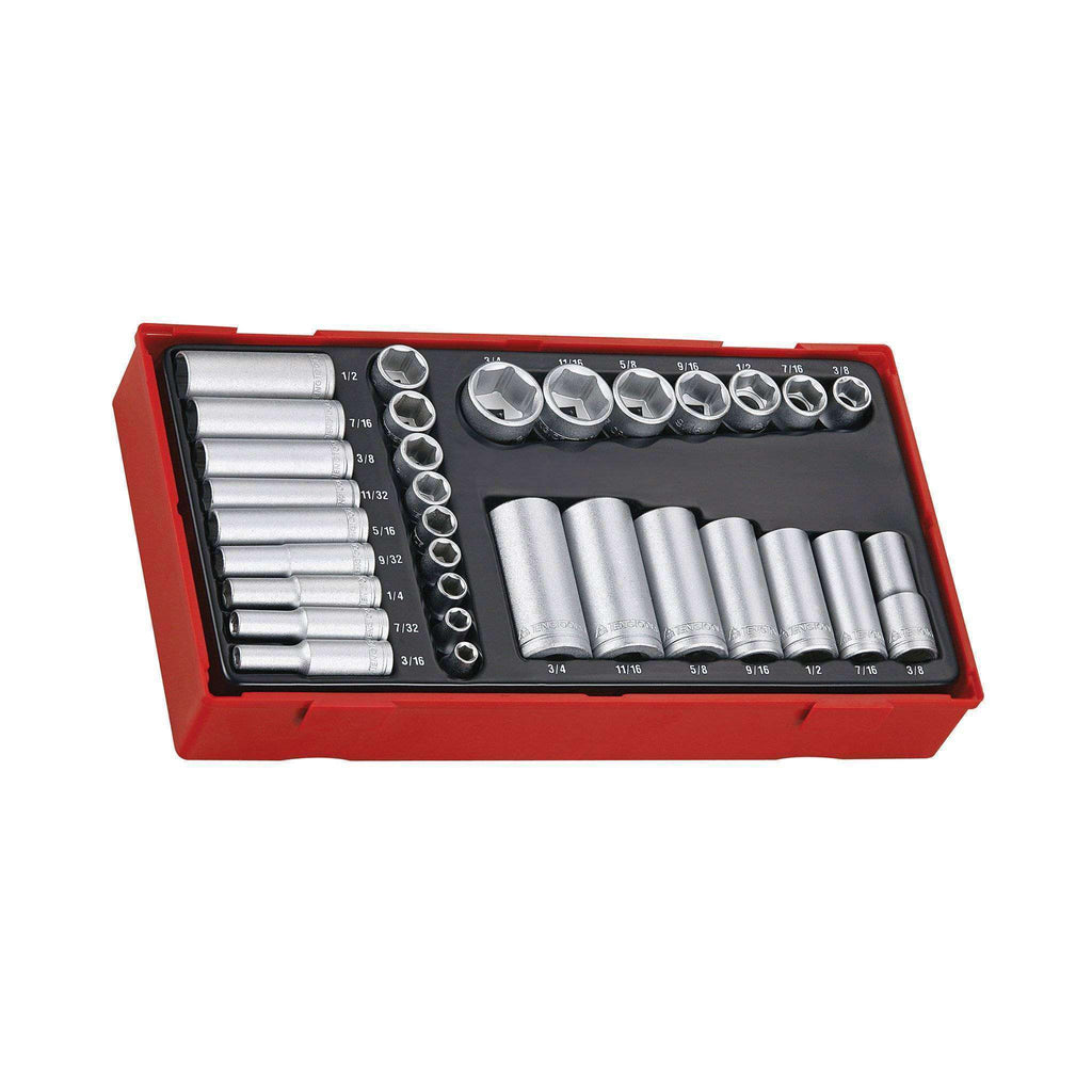 Teng Tools - 32 Piece 1/4 inch-3/8 inch Drive SAE Socket Set - TEN-O-TTAF32 - Teng Tools USA