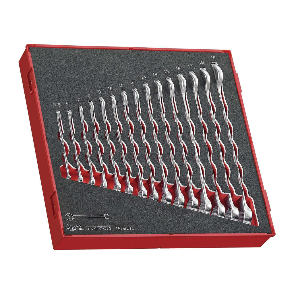 Teng Tools - 15 Piece Metric Combination Wrench Set 8 to 19mm in EVA Foam Tray - TEN-O-TED6515 - Teng Tools USA